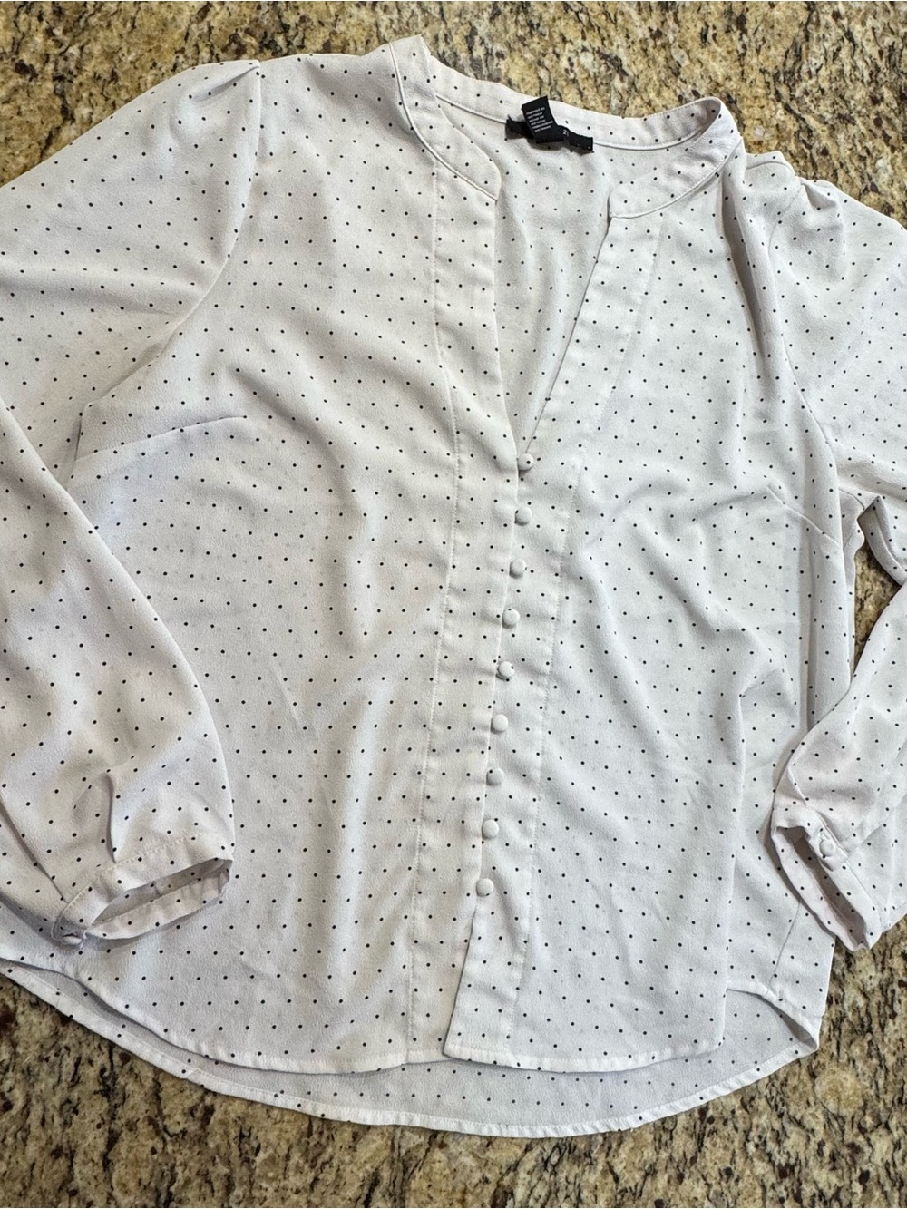 ❤️ Forever 21 Large White Polka Dot Print Button-Up Blouse Top Shirt Flaw (B5
